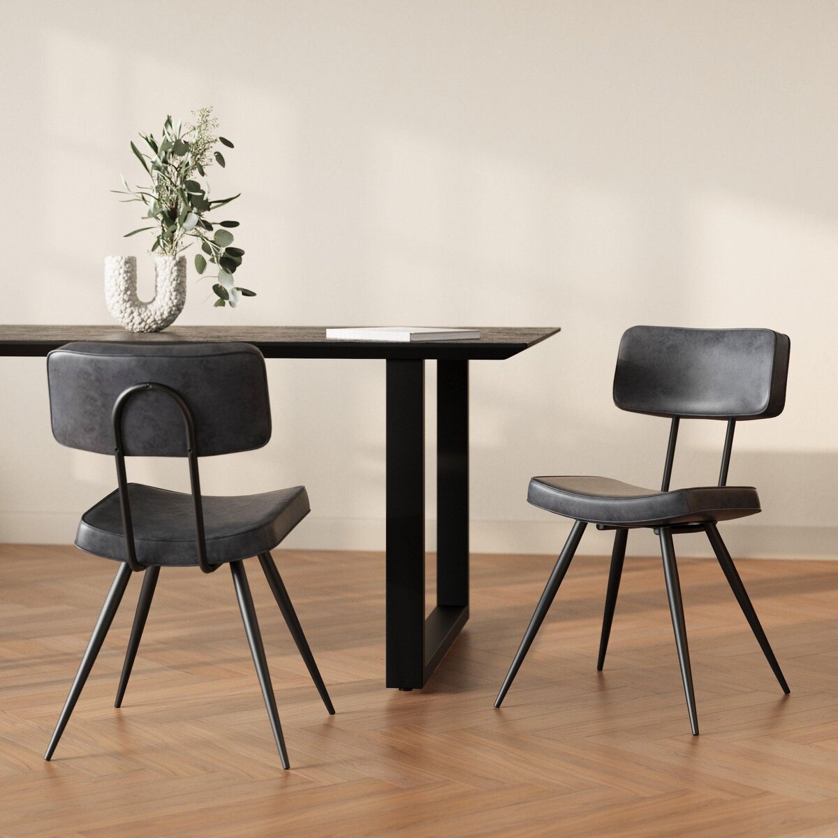 Rendez vous déco Lot de 2 chaises en cuir synthétique gris / noir - Texas