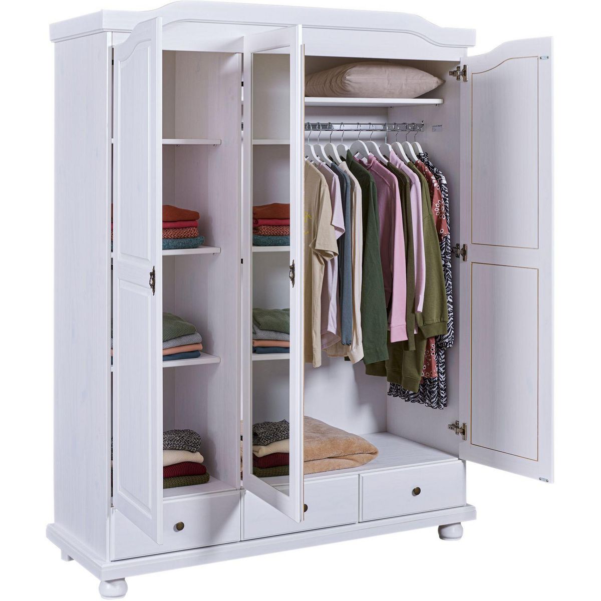 Armoire rustique en pin massif 3 portes  3 tiroirs L104cm BASTIAN