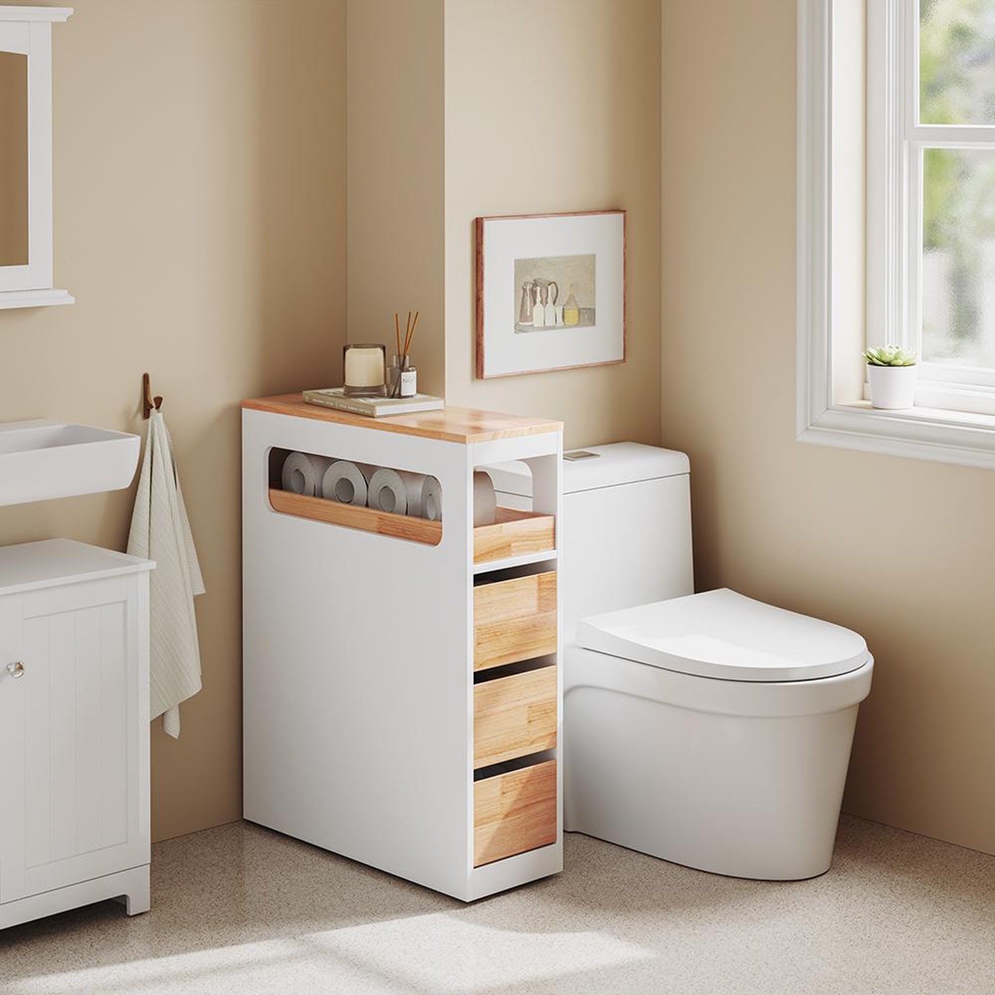 Voir la diapositive 4 : SOBUY SoBuy - Meuble bas de salle de bain à trois tiroirs - Blanc - 65x23x82cm - Minimaliste - BZR54-IV-NW