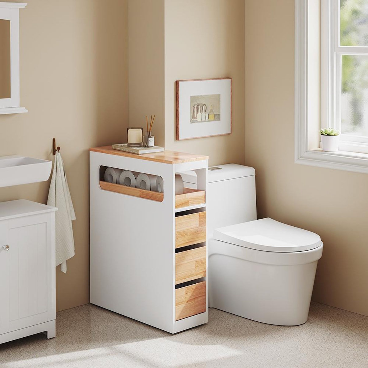 SOBUY SoBuy - Meuble bas de salle de bain à trois tiroirs - Blanc - 65x23x82cm - Minimaliste - BZR54-IV-NW