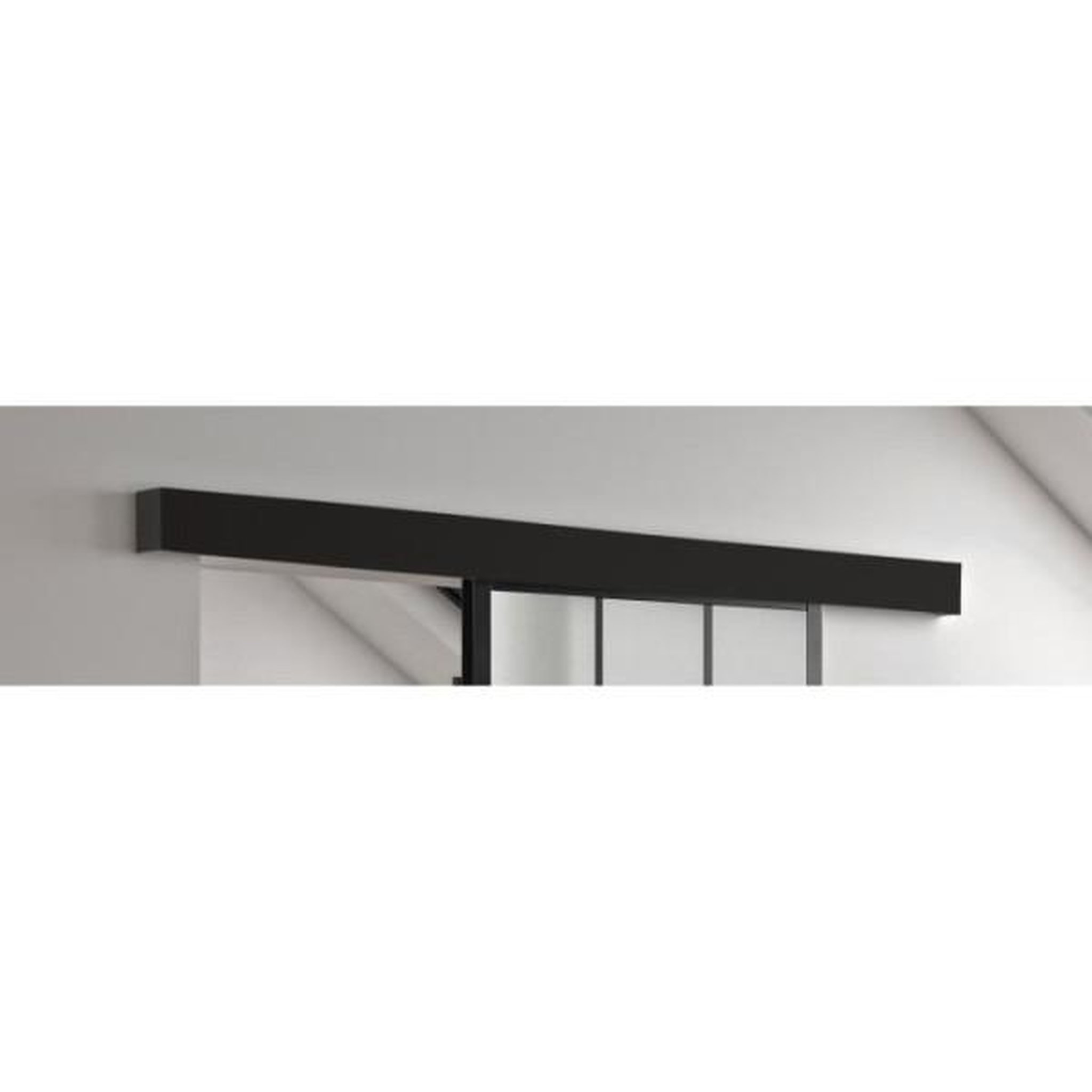Voir la diapositive 3 : OPTIMUM Optimum kit porte coulissante atelier noir + rail 2 amortisseurs + cache rail - 204 x 73 cm - verre dépoli