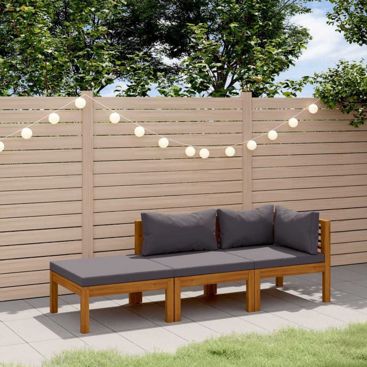 VIDAXL Salon de jardin 3 pcs avec coussin Bois d'acacia solide