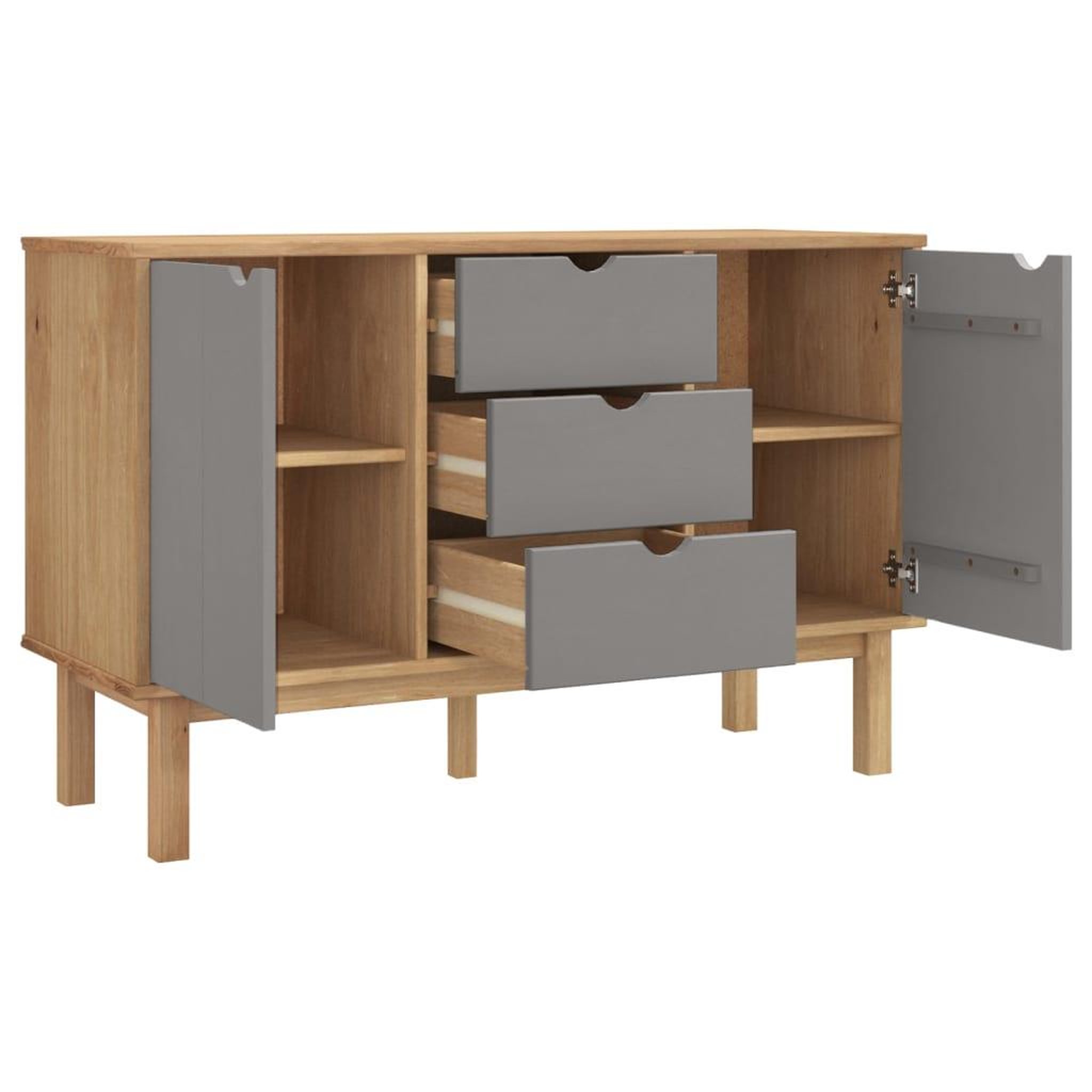 Voir la diapositive 4 : VIDAXL Buffet OTTA Marron et gris 113,5x43x73 cm Bois massif pin