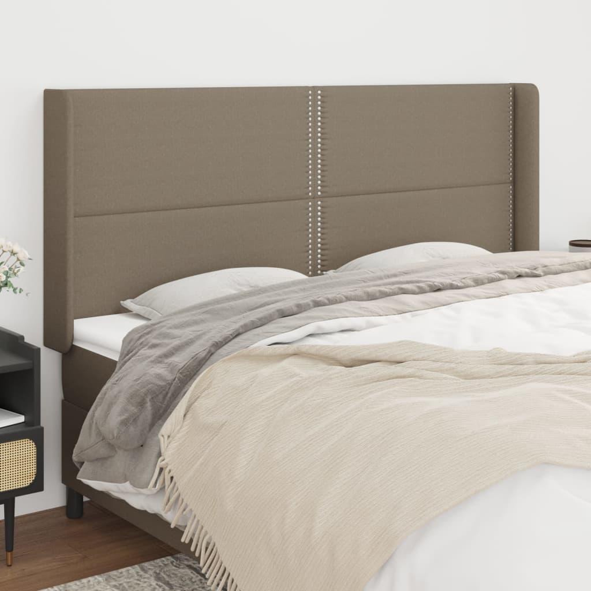 Voir la diapositive 1 : VIDAXL Tete de lit avec oreilles Taupe 163x16x118/128 cm Tissu