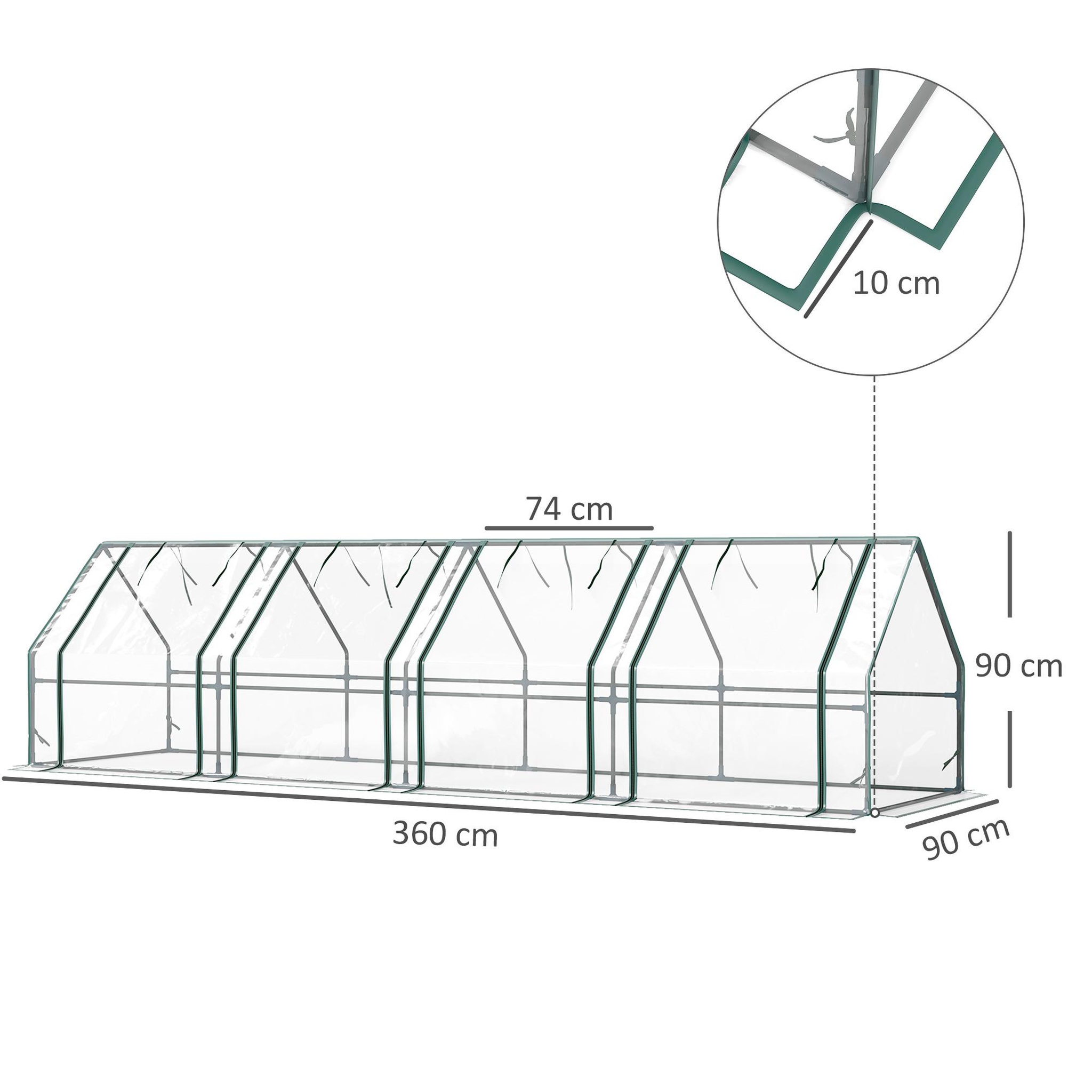 Voir la diapositive 3 : OUTSUNNY Mini serre tunnel de jardin fenêtres enroulables acier pe transparent