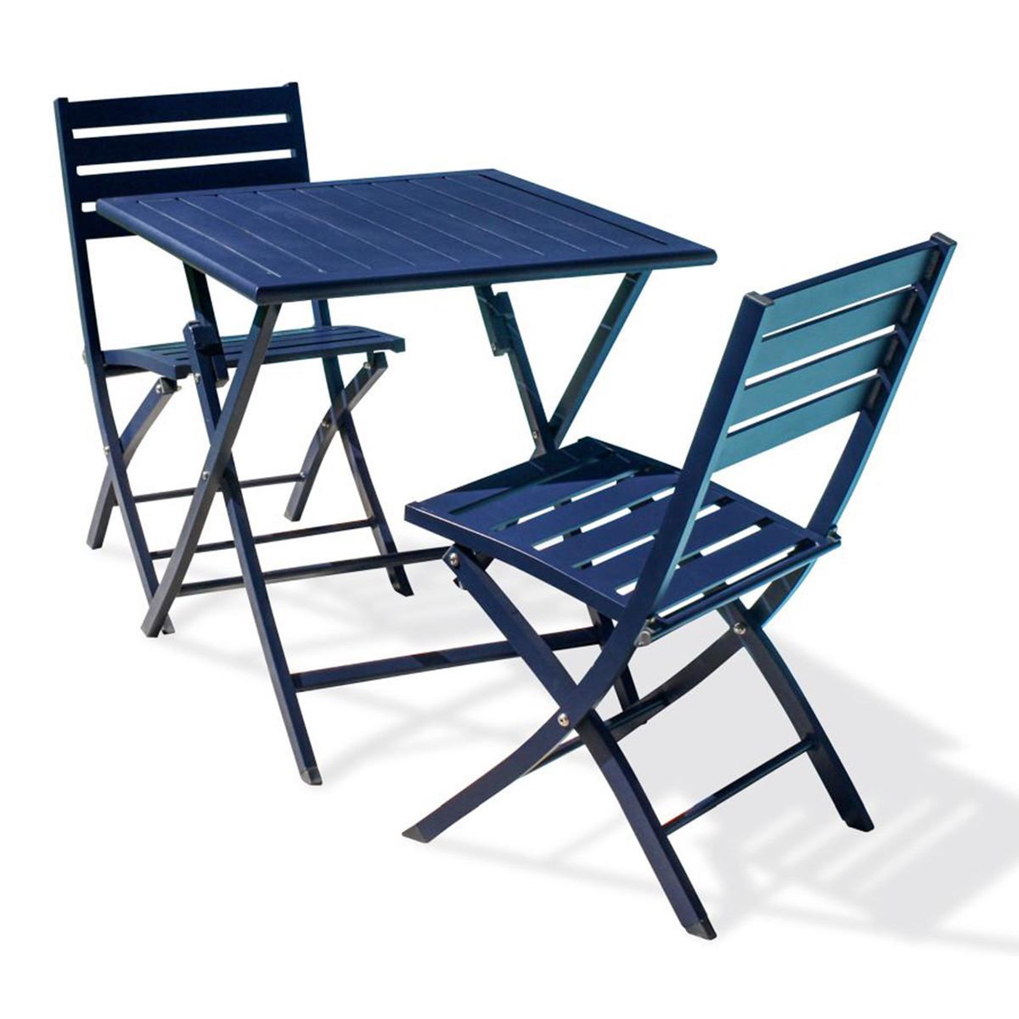 Voir la diapositive 2 : Paris Prix Ensemble table de jardin pliante & 2 chaises  marius  70cm bleu marine
