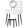 HOMCOM Coiffeuse avec tabouret miroir rond style contemporain - 2 tiroirs, 2 étagères - piètement hévéa noir panneaux particules blanc