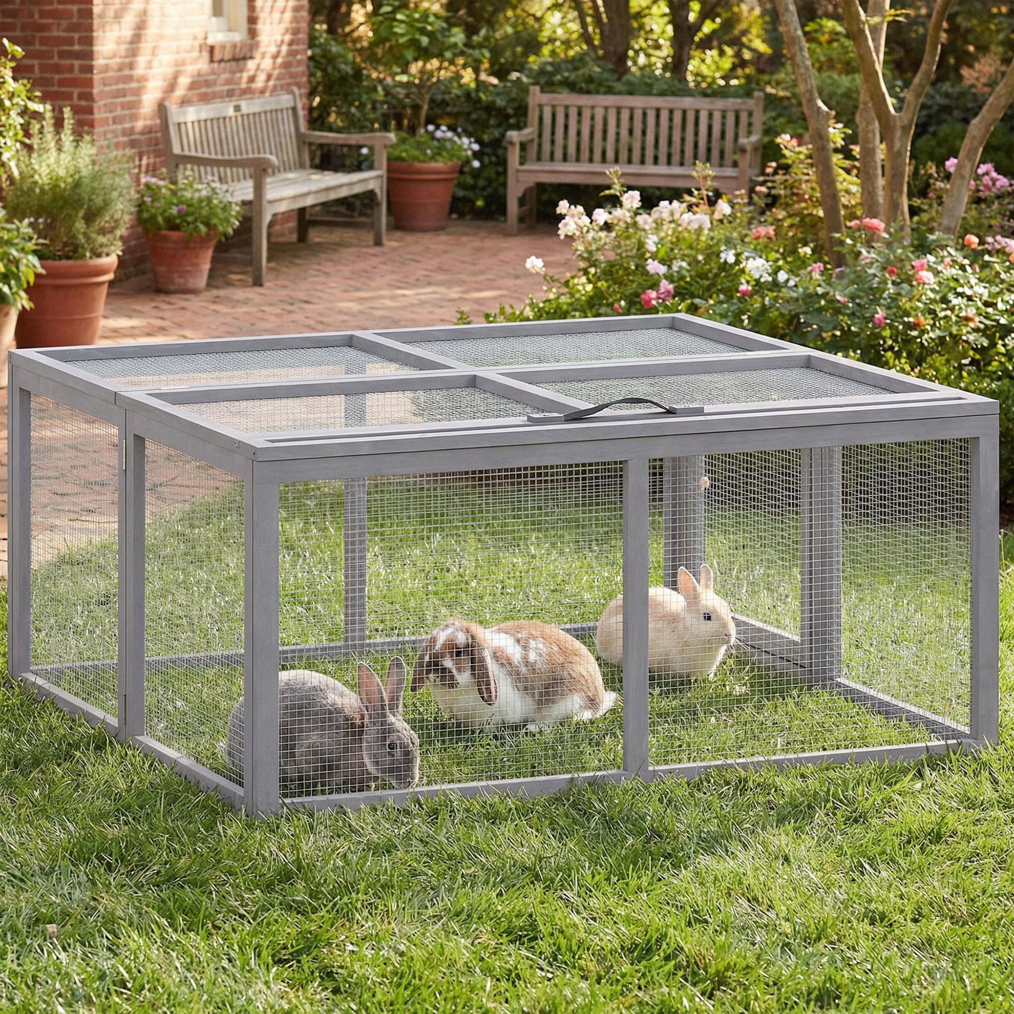 Voir la diapositive 6 : PAWHUT Clapier bois pliable portable - cage à lapin enclos 1,2m² - gris