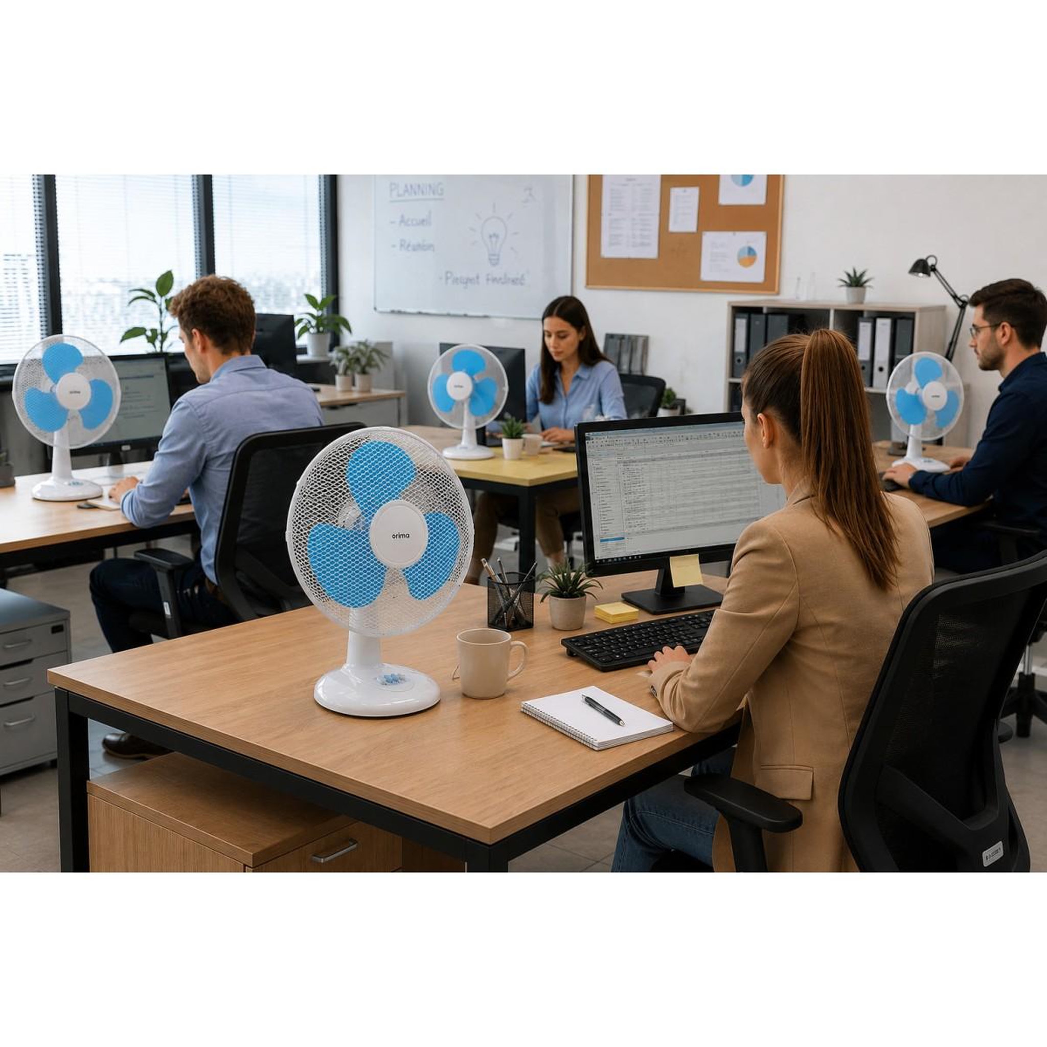 Voir la diapositive 4 : INTEC Ventilateur sur table 45w ø40cm oscillant brasseur d'air 3 vitesses design blanc & bleu