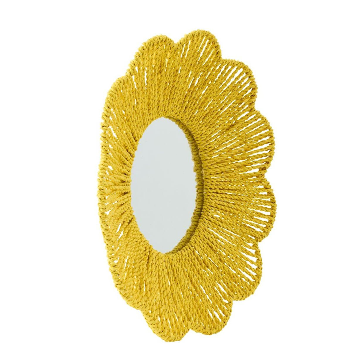 Paris Prix Miroir Mural en Raphia  Fleur  50cm Jaune