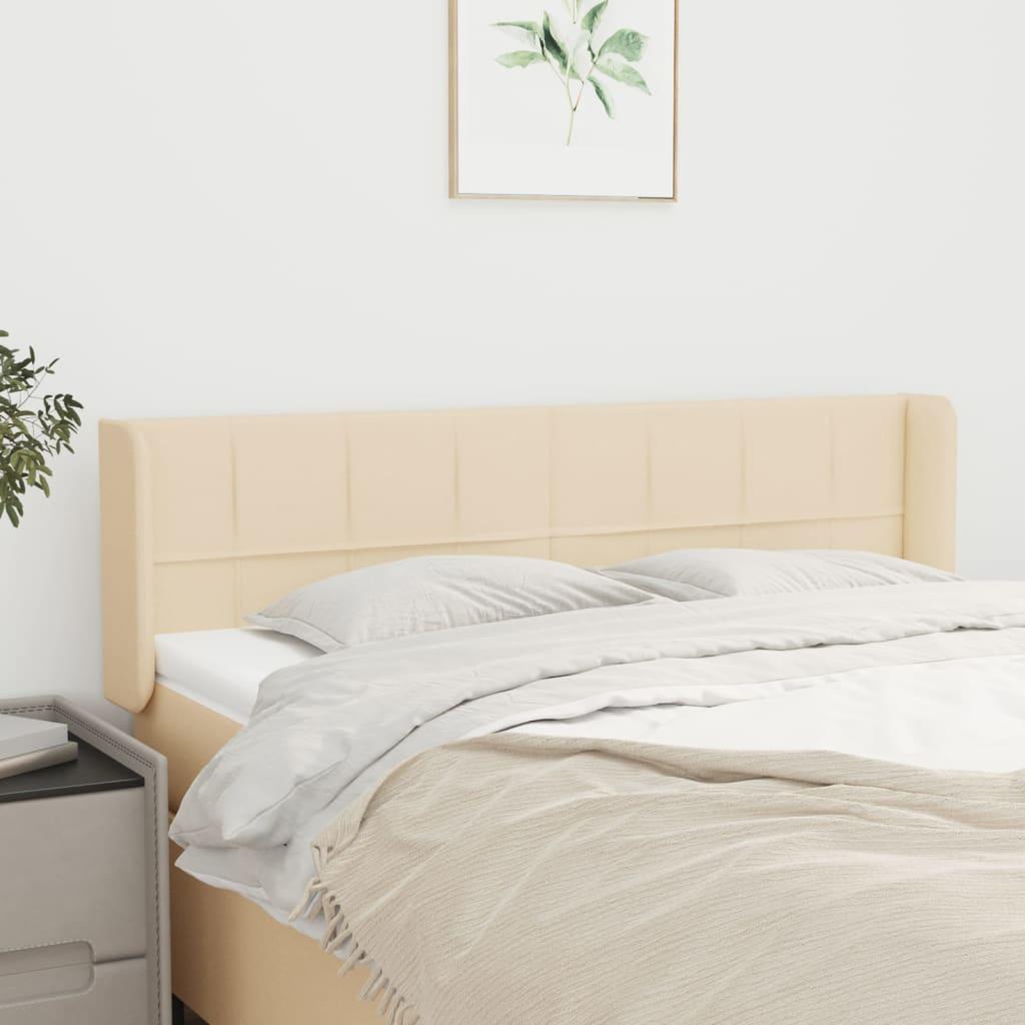 Voir la diapositive 1 : VIDAXL Tete de lit avec oreilles Creme 147x16x78/88 cm Tissu