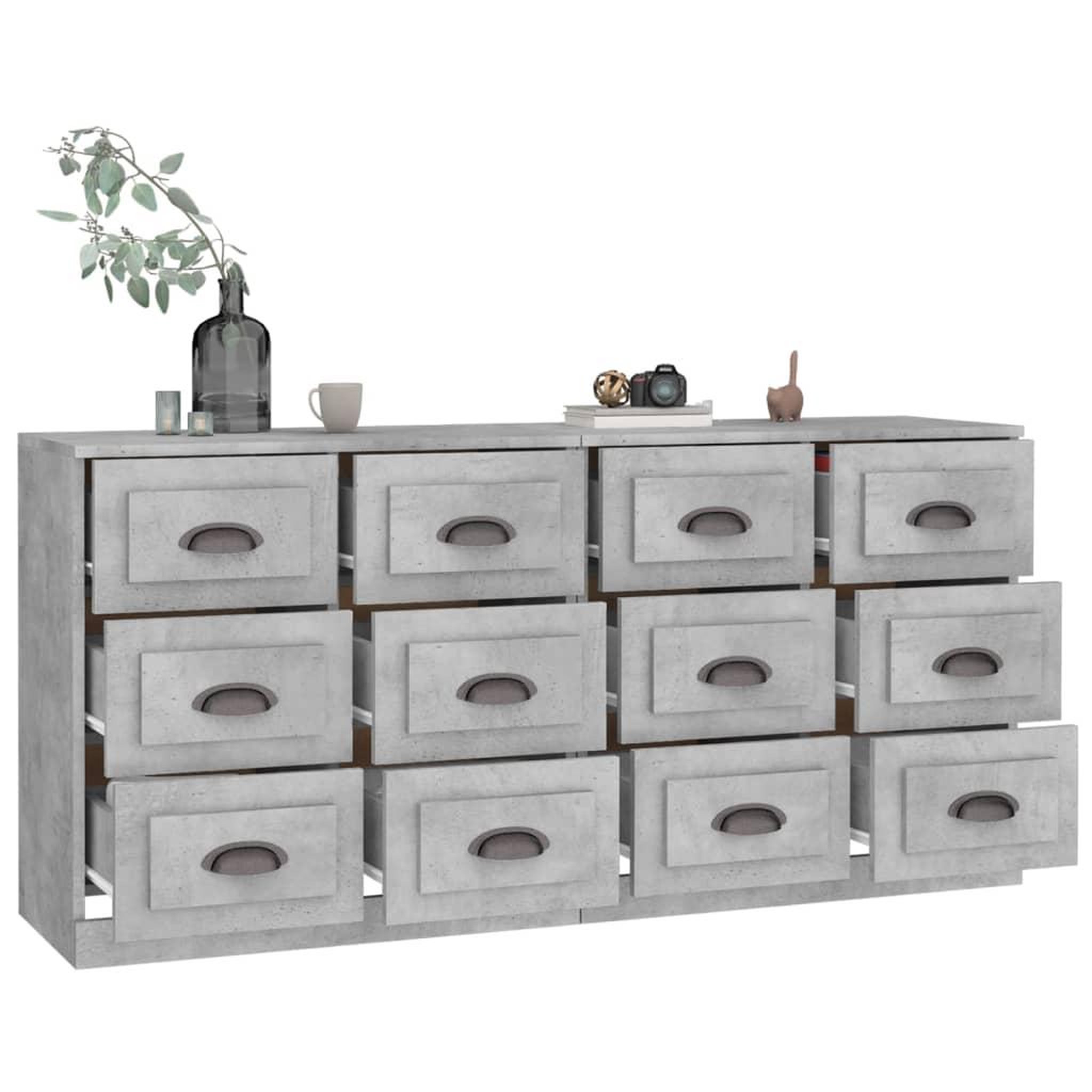Voir la diapositive 4 : VIDAXL Buffets 2 pcs gris beton bois d'ingenierie