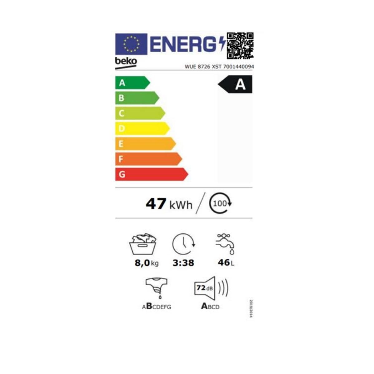 Beko Lave-linge hublot 8kg 1400 tours/min - WUE8726XST