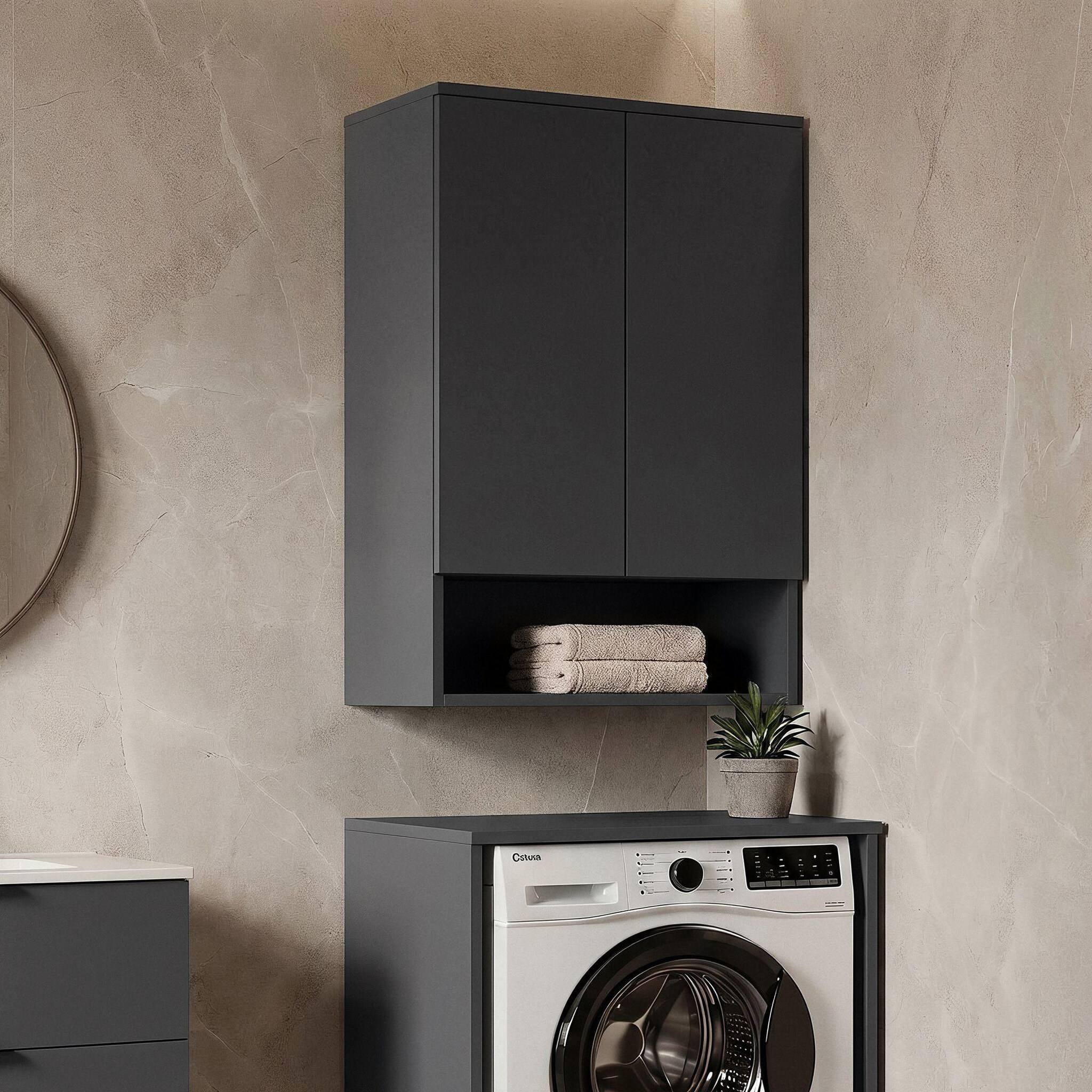 Voir la diapositive 2 : Habitat et Jardin Armoire de Salle de Bain  Bosco Lume 70  - 70 x 36 x 100 cm - Matte Anthracite