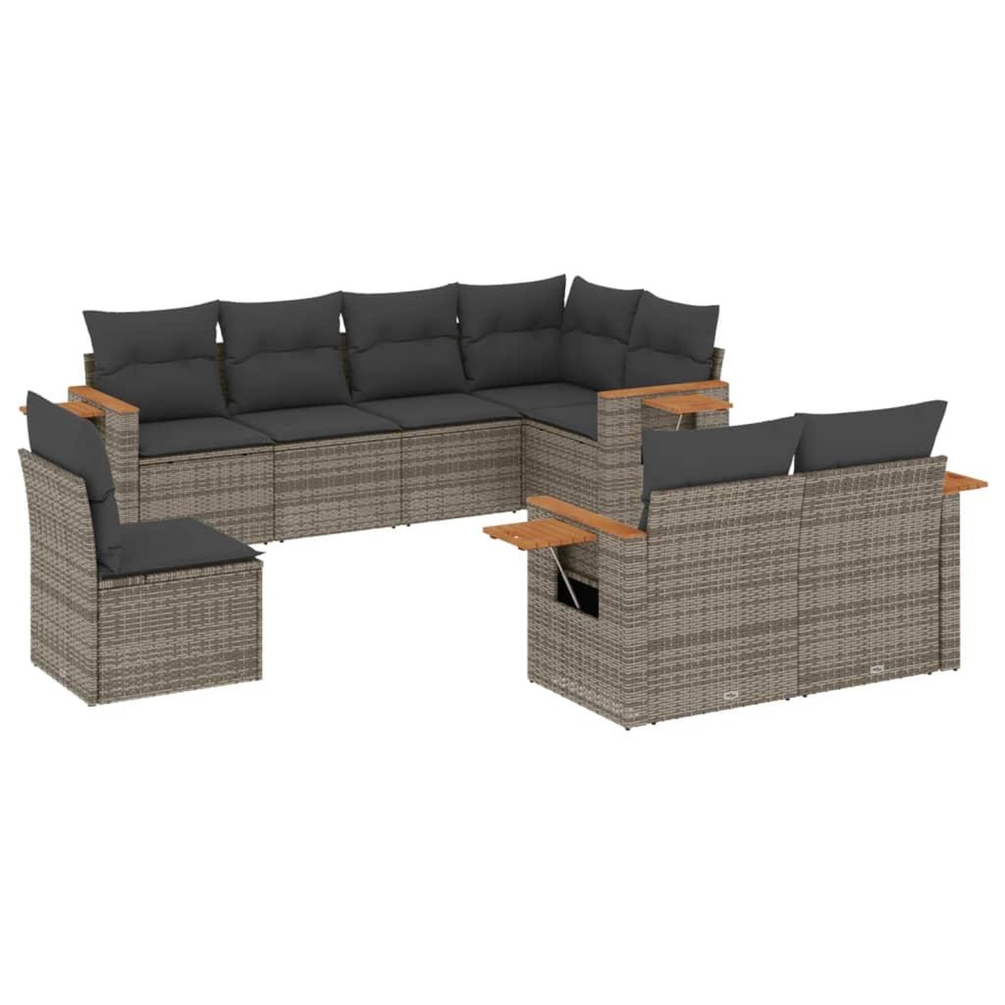 Voir la diapositive 2 : VIDAXL Salon de jardin 8 pcs avec coussins gris resine tressee
