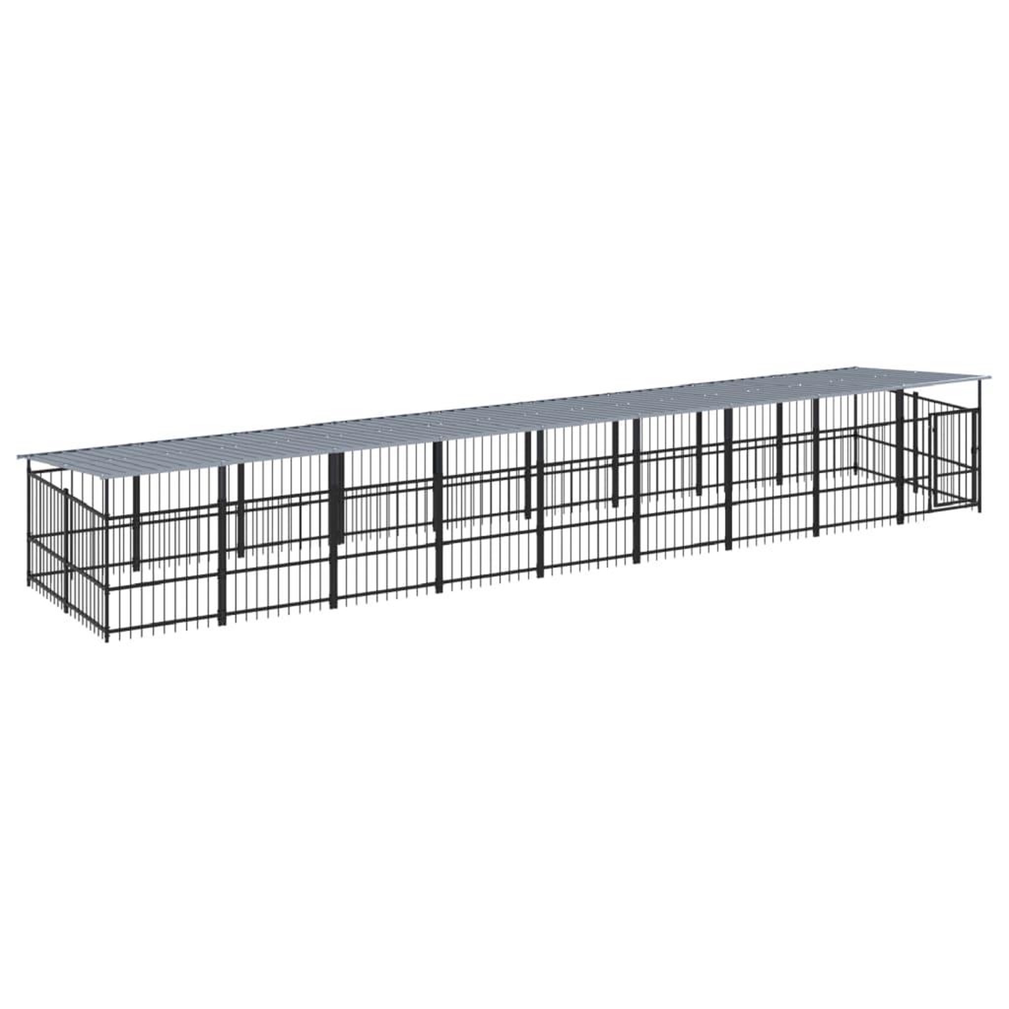 Voir la diapositive 2 : VIDAXL Chenil d'exterieur avec toit pour chiens Acier 16,89 m²