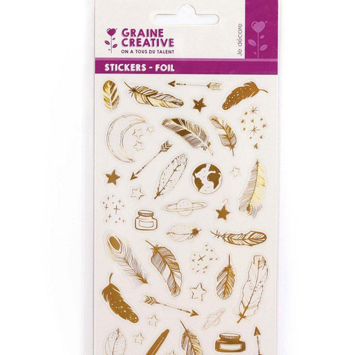 Graine créative 14 stickers plumes dorés