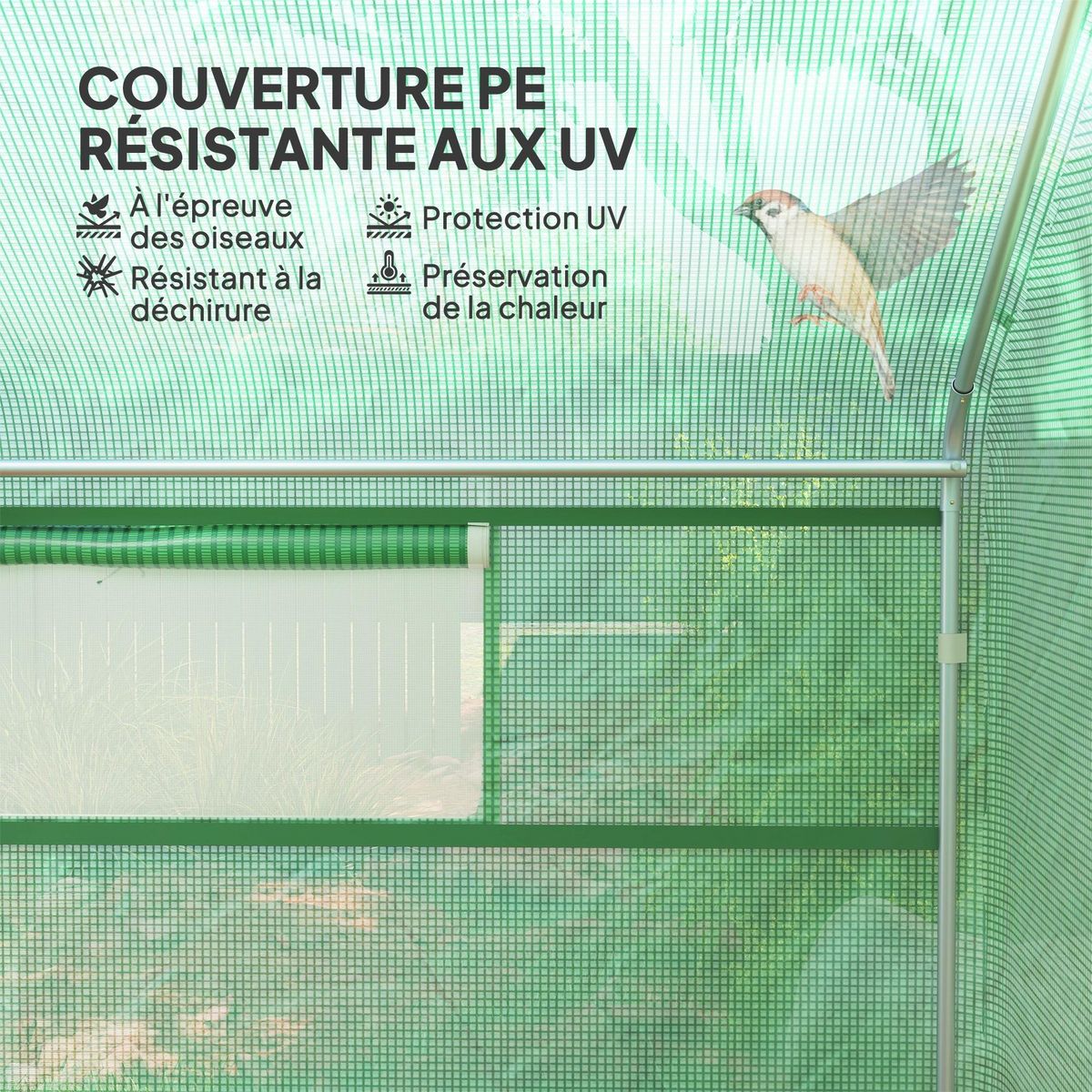 OUTSUNNY Serre de jardin 12 m² - serre tunnel 4 x 3 x 2 m porte 2 grandes fenêtres enroulables maillées acier galvanisé PE blanc