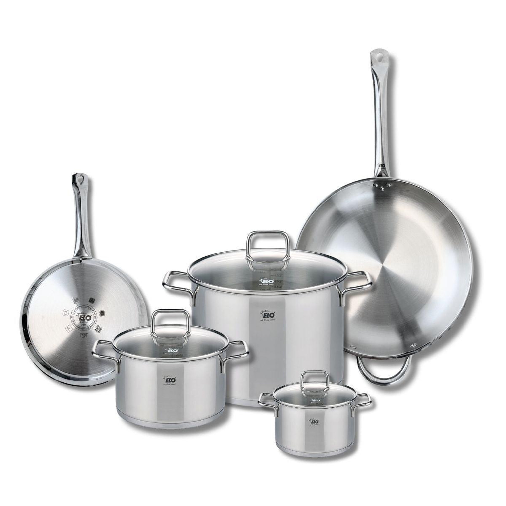 ELO Ensemble de 2 poêles de cuisson 24 et 32 cm et 3 faitouts 14, 20 et 26 cm elo profi citrin