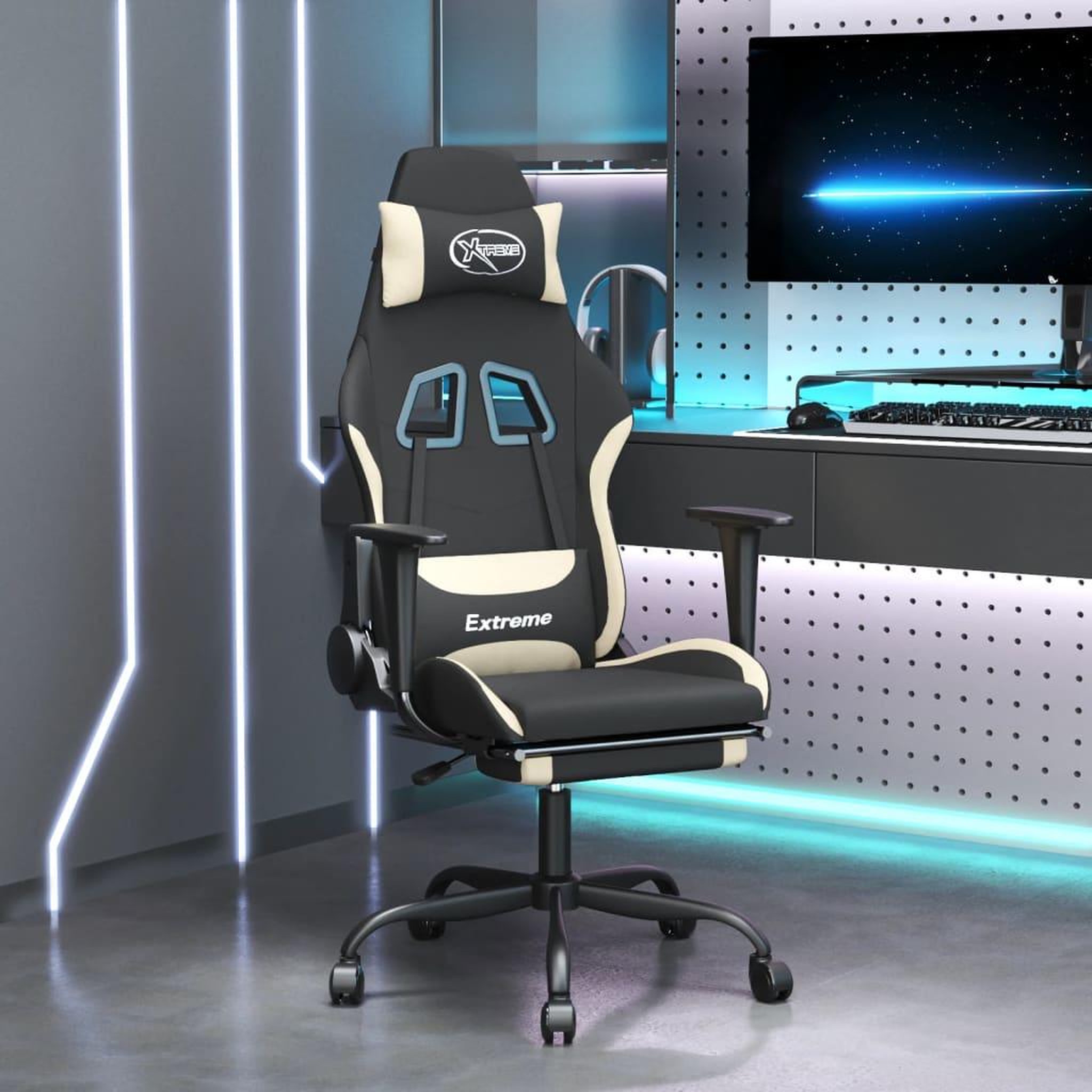 VIDAXL Chaise de jeu avec repose-pied Noir et creme Tissu