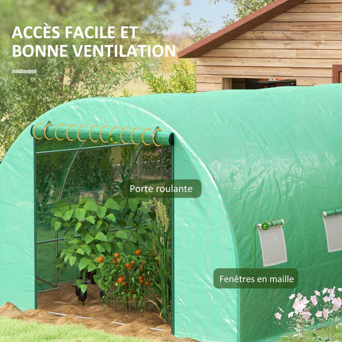 OUTSUNNY Serre de jardin tunnel 12 m² système d'arrosage intégré acier renforcé PE haute densité vert