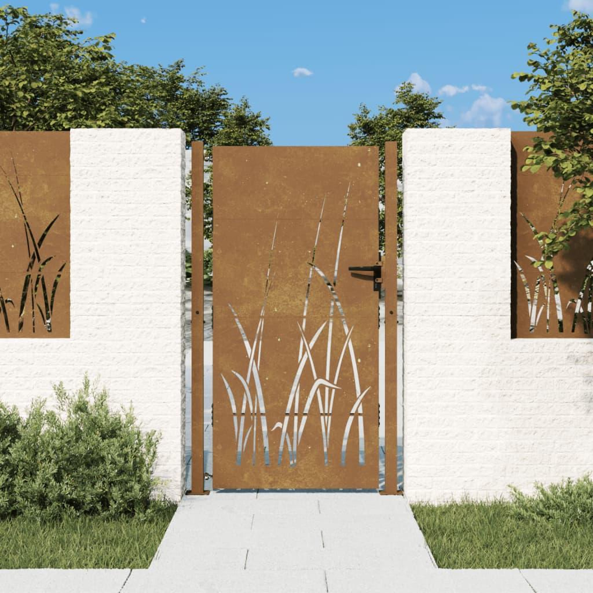 VIDAXL Portail de jardin 105x180 cm acier corten conception d'herbe