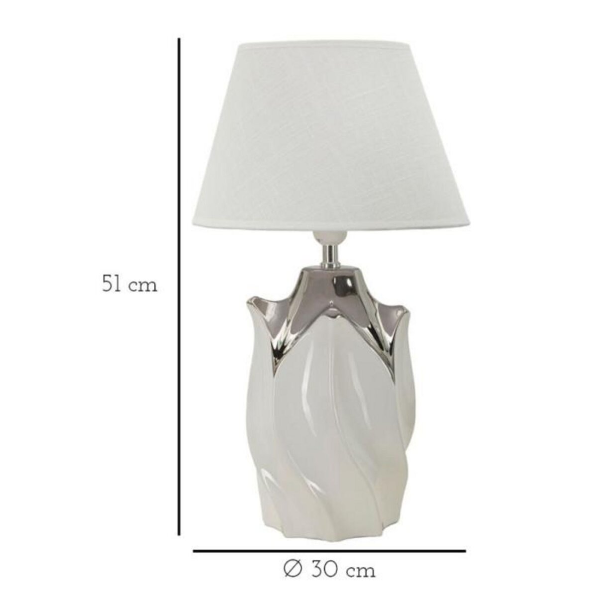 Paris Prix Lampe à Poser en Céramique  Shiney  51cm Blanc & Argent