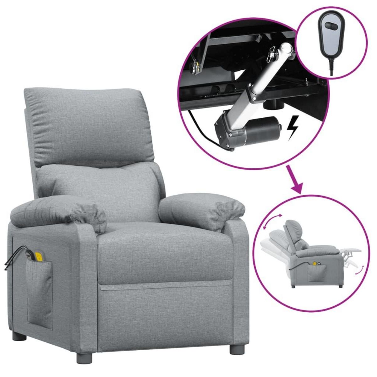 VIDAXL Fauteuil electrique de massage Gris clair Tissu
