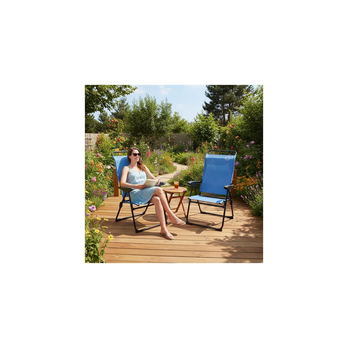 O'Camp Fauteuil de camping 5 positions pliable - O'Camp - Bleu - Dimensions : 70 x 105 x 62 cm