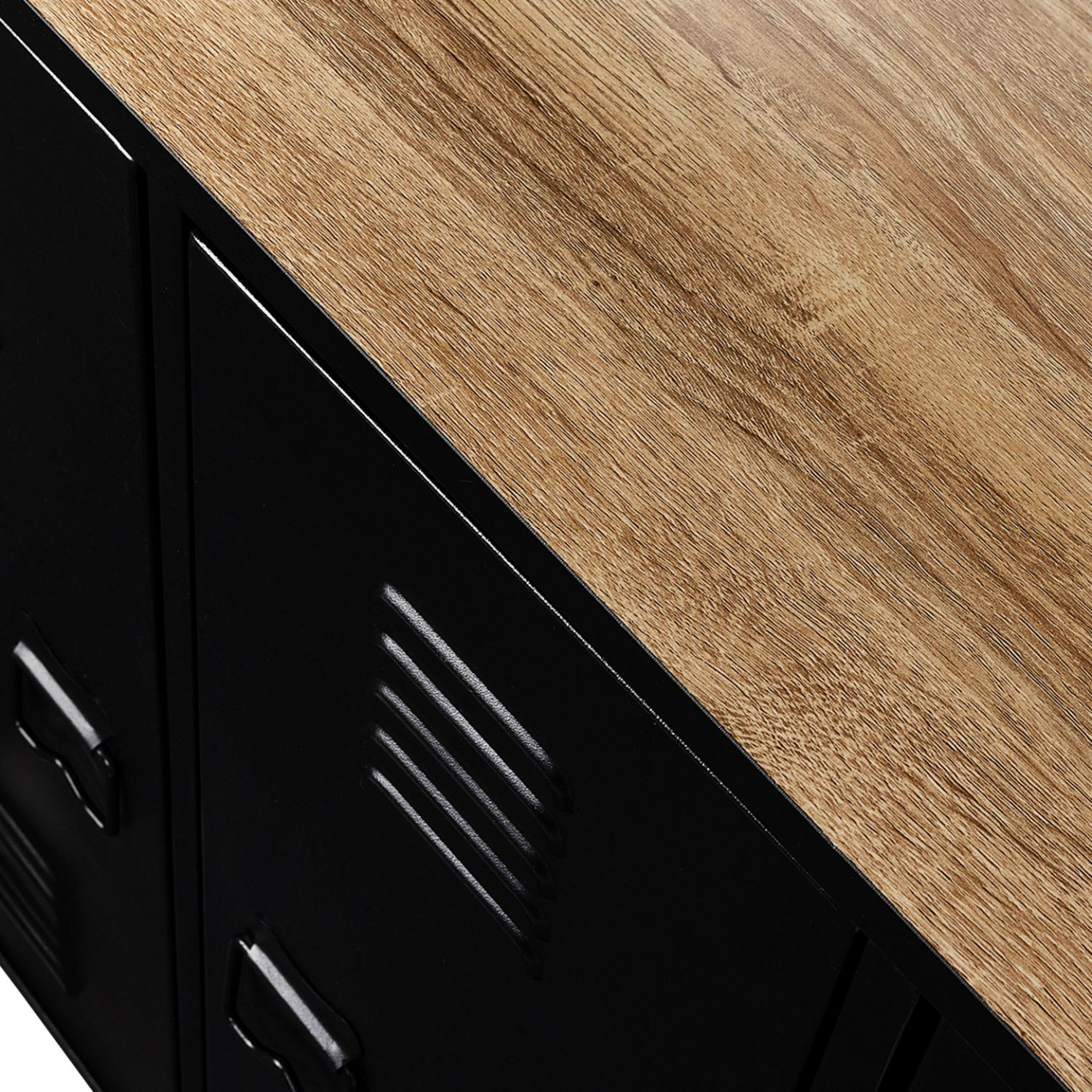 Voir la diapositive 5 : ID MARKET Meuble de bar buffet ester 3 portes en métal noir plateau façon hêtre