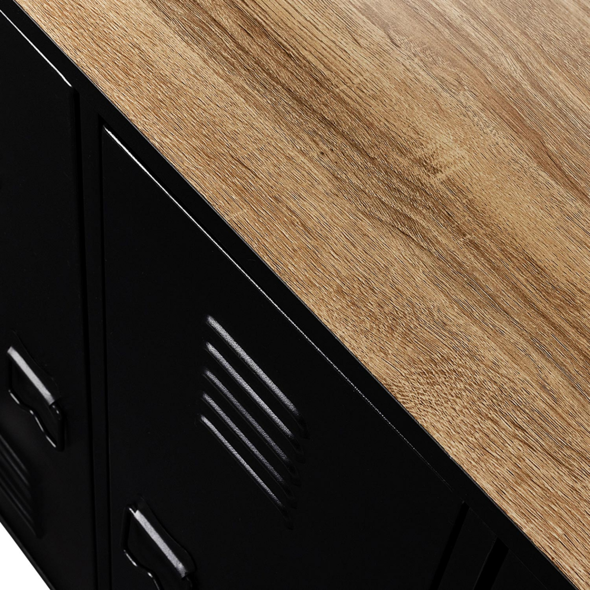 ID MARKET Meuble de bar buffet ESTER 3 portes en métal noir plateau façon hêtre