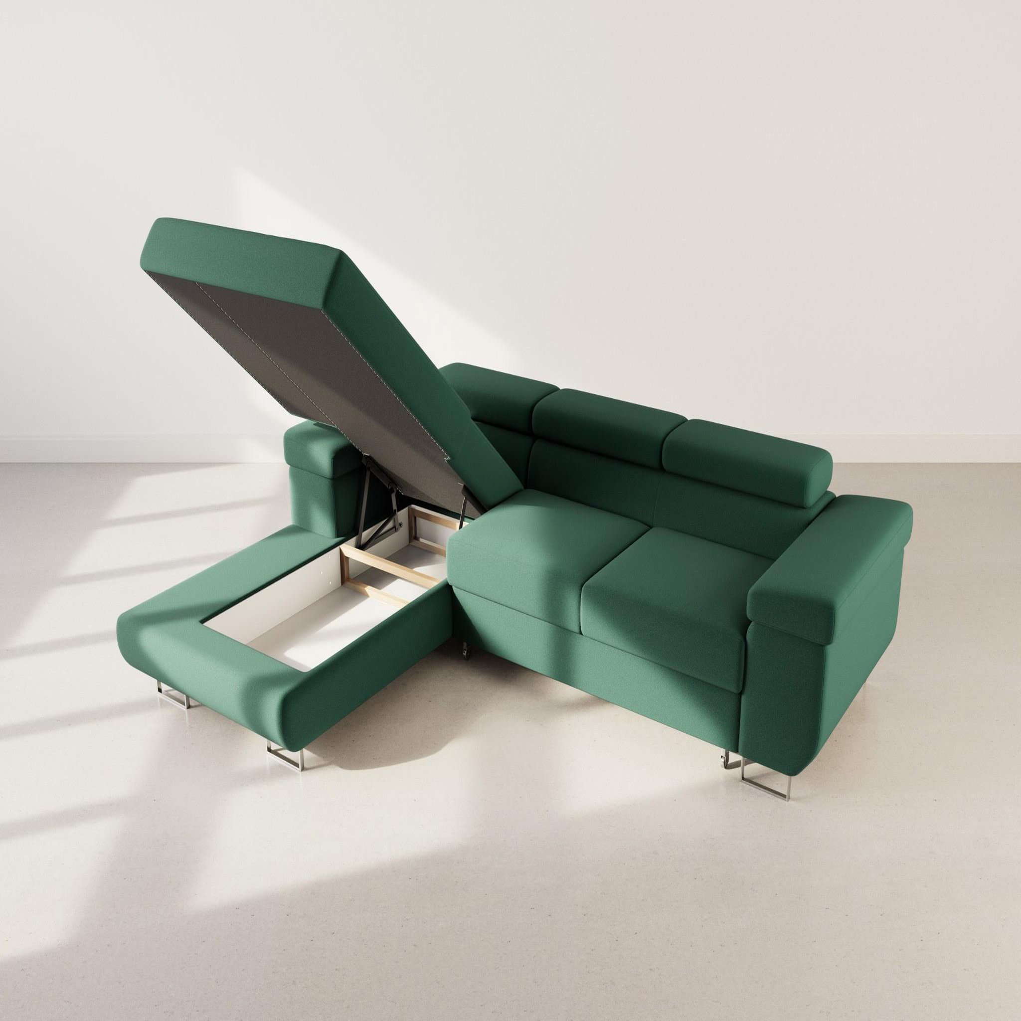 Voir la diapositive 3 : BEST MOBILIER Pablo - canapé d'angle gauche - 6 places - convertible avec coffre et têtières réglables - en velours