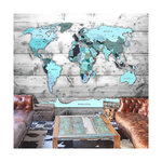 Paris Prix Papier Peint  World Map : Blue Continents. Coloris disponibles : Multicolore