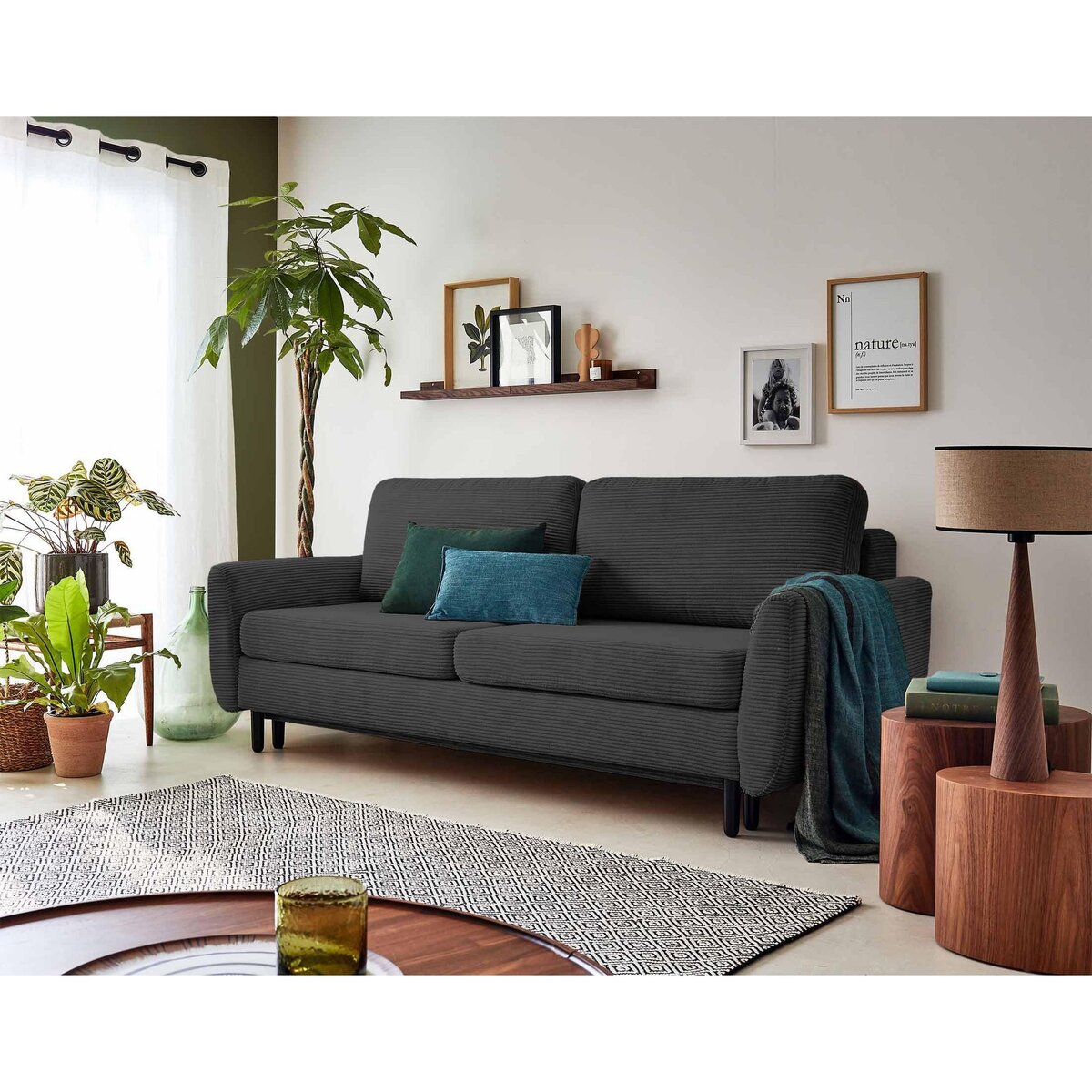 LISA DESIGN Dan - canapé 3 places - convertible avec coffre - en velours côtelé