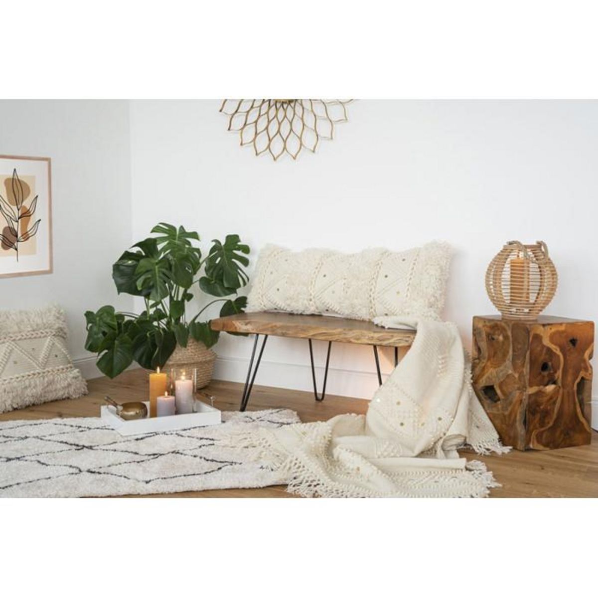 Paris Prix Coussin Tissé à la Main  Bohist  35x95cm Crème