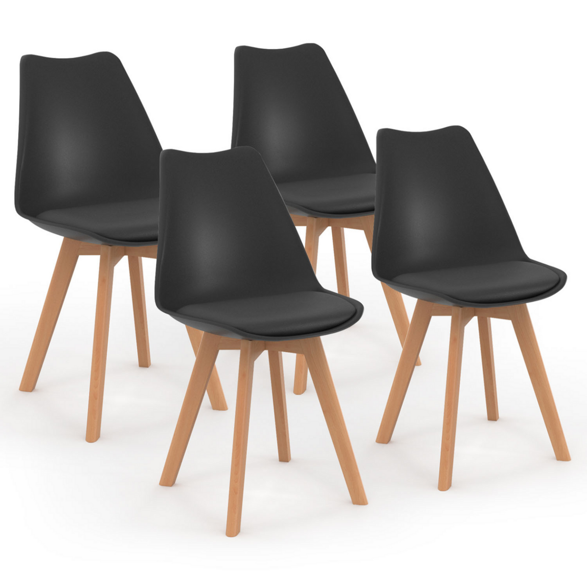 ID MARKET Lot de 4 chaises scandinaves SARA noires pour salle à manger