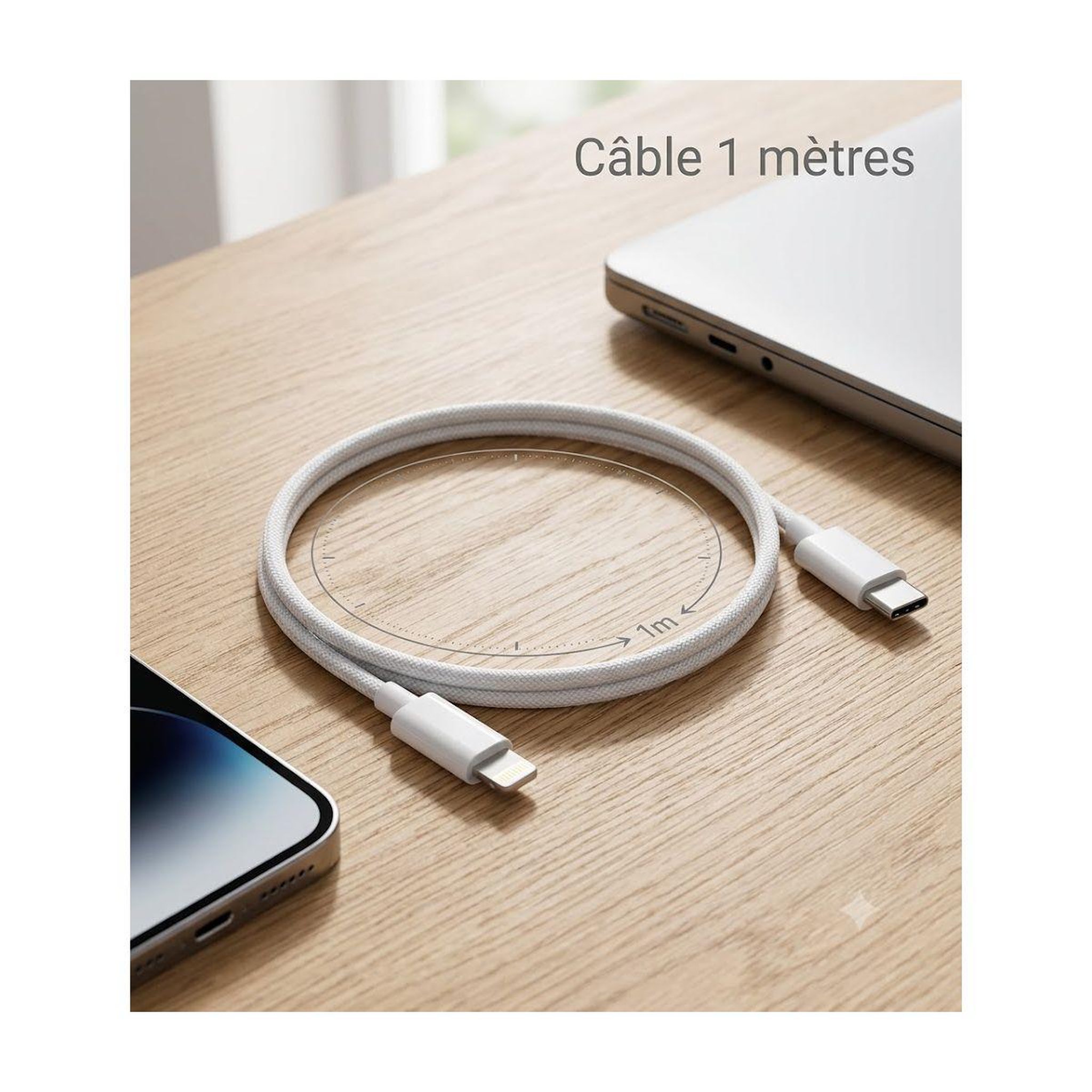 Voir la diapositive 5 : ESSENTIEL B Câble lightning vers usb-c 1m certifié apple blanc compatible iphone 14 13 12 pro max, ipad