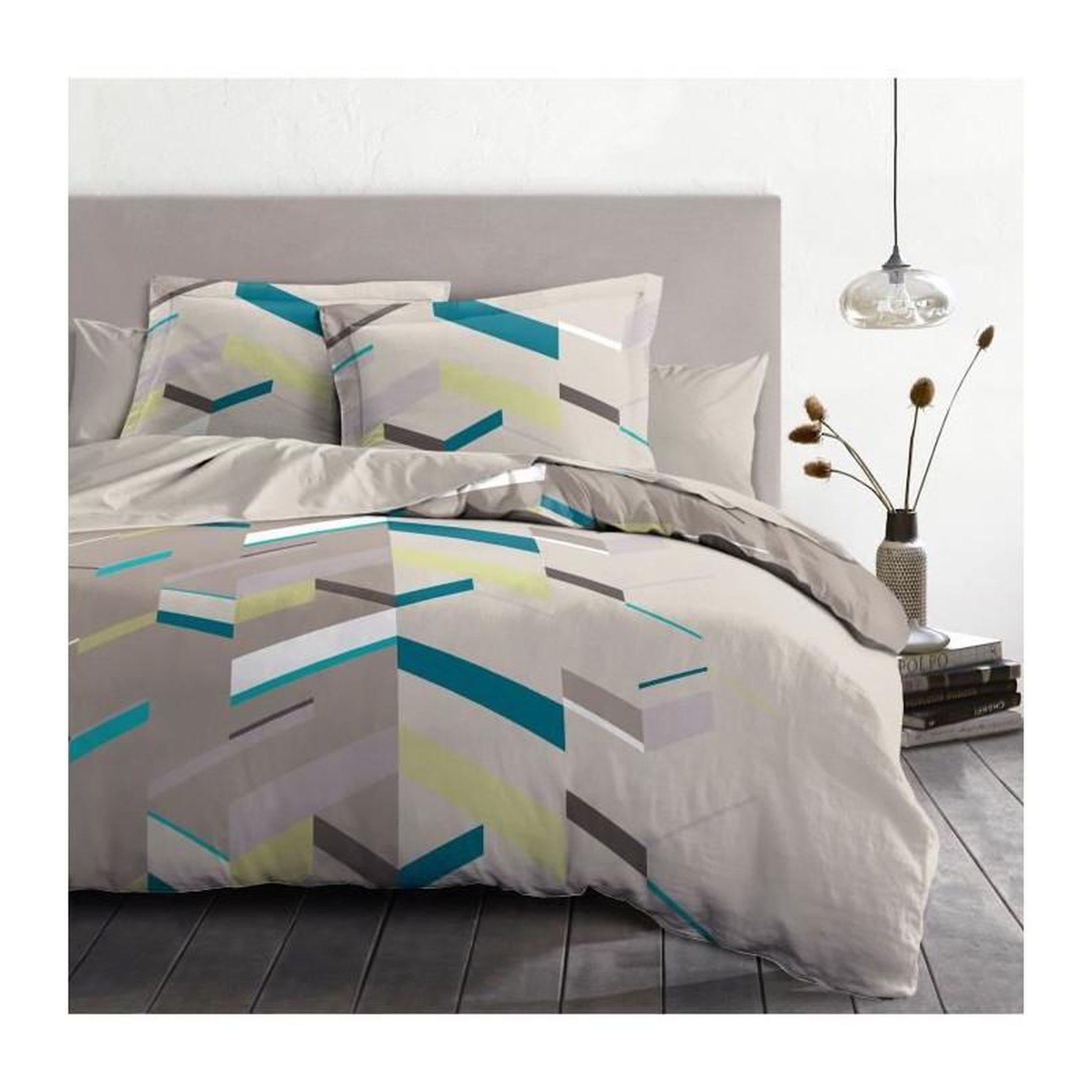 Voir la diapositive 2 : HOME LINGE PASSION Parure de couette 220x240 cm HOME LINGE PASSION MARCO : Housse de couette + 2 taies d'oreiller - 100% Coton 57 Fils - Taupe