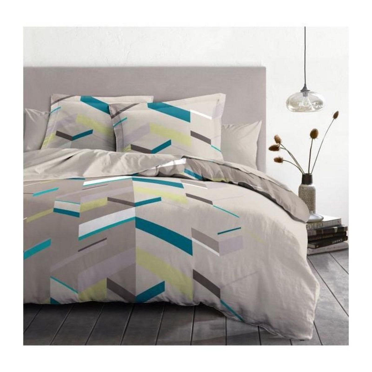 HOME LINGE PASSION Parure de couette 220x240 cm HOME LINGE PASSION MARCO : Housse de couette + 2 taies d'oreiller - 100% Coton 57 Fils - Taupe