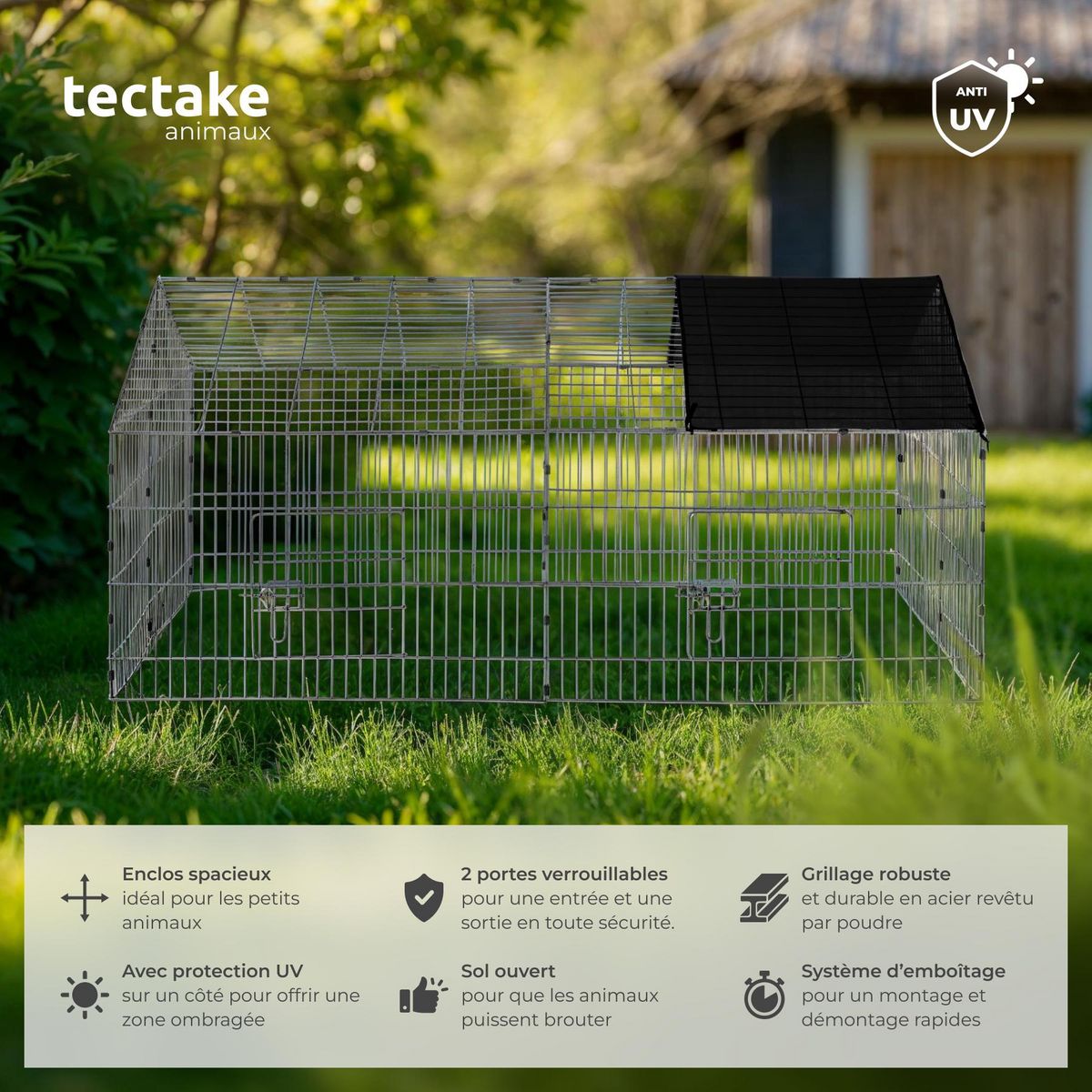tectake Enclos pour rongeurs composé de 12 éléments grillagés noir