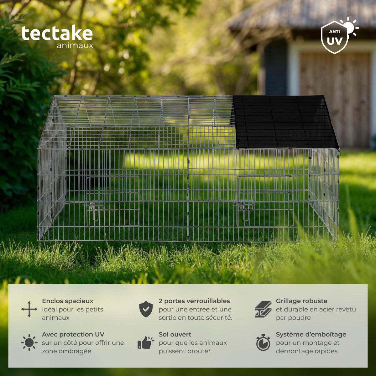 tectake Enclos pour rongeurs composé de 12 éléments grillagés noir