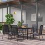 Voir la diapositive 4 : OUTSUNNY Ensemble de jardin 6 pers. 6 chaises empilables table plateau verre trempé 5 mm métal époxy textilène noir