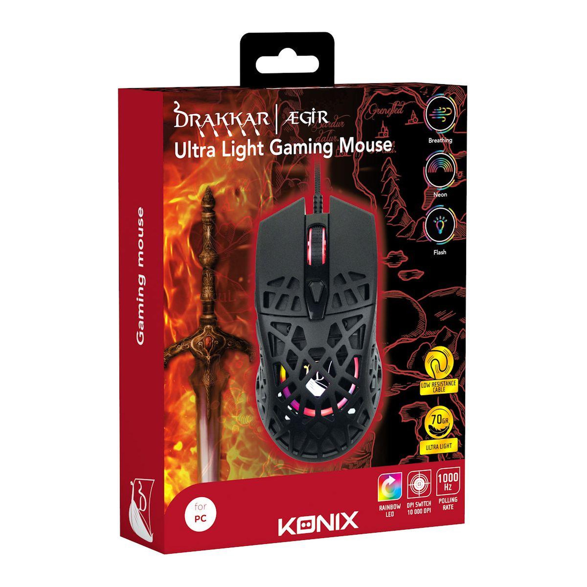 Voir la diapositive 2 : Konix Souris Gamer Filaire DRAKKAR AEGIR ULTRA LIGHT MOUSE