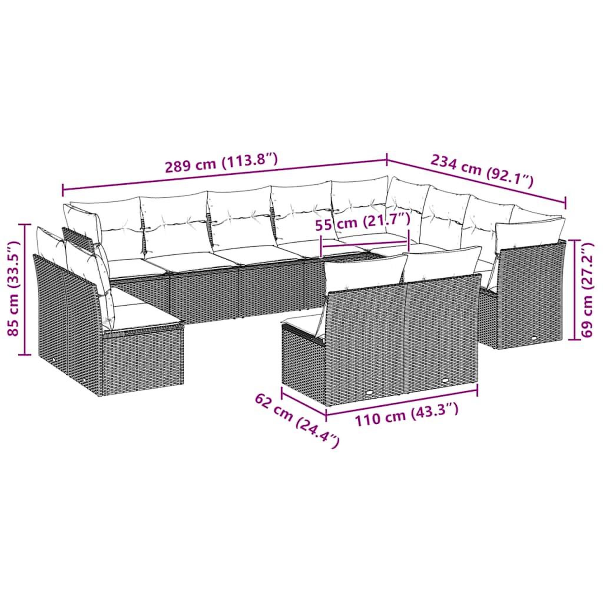 Voir la diapositive 3 : VIDAXL Salon de jardin avec coussins 12 pcs gris clair resine tressee