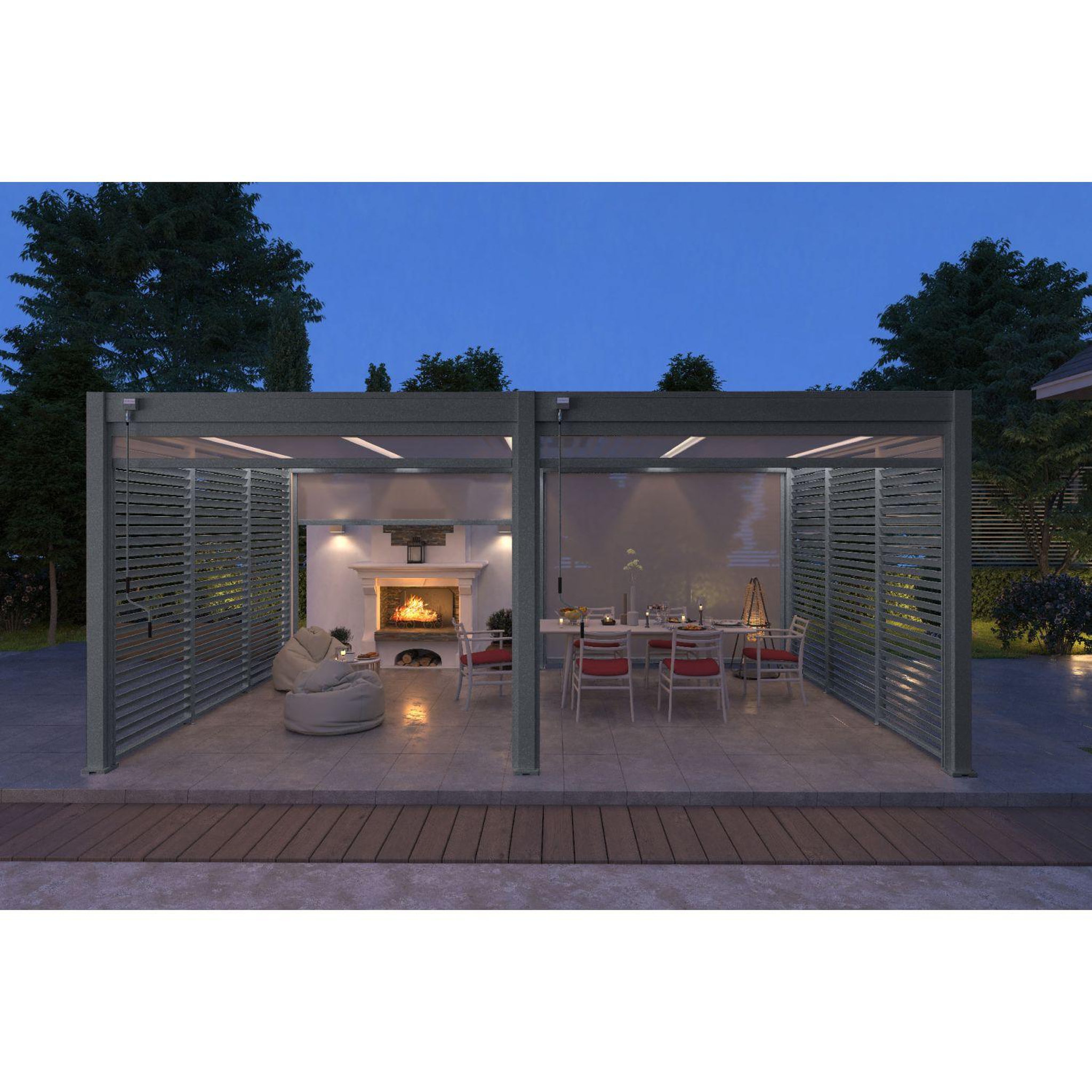 Voir la diapositive 4 : Pergola Bioclimatique autoportée 4x6 m - Anthracite/blanc -  VS OmBREA®