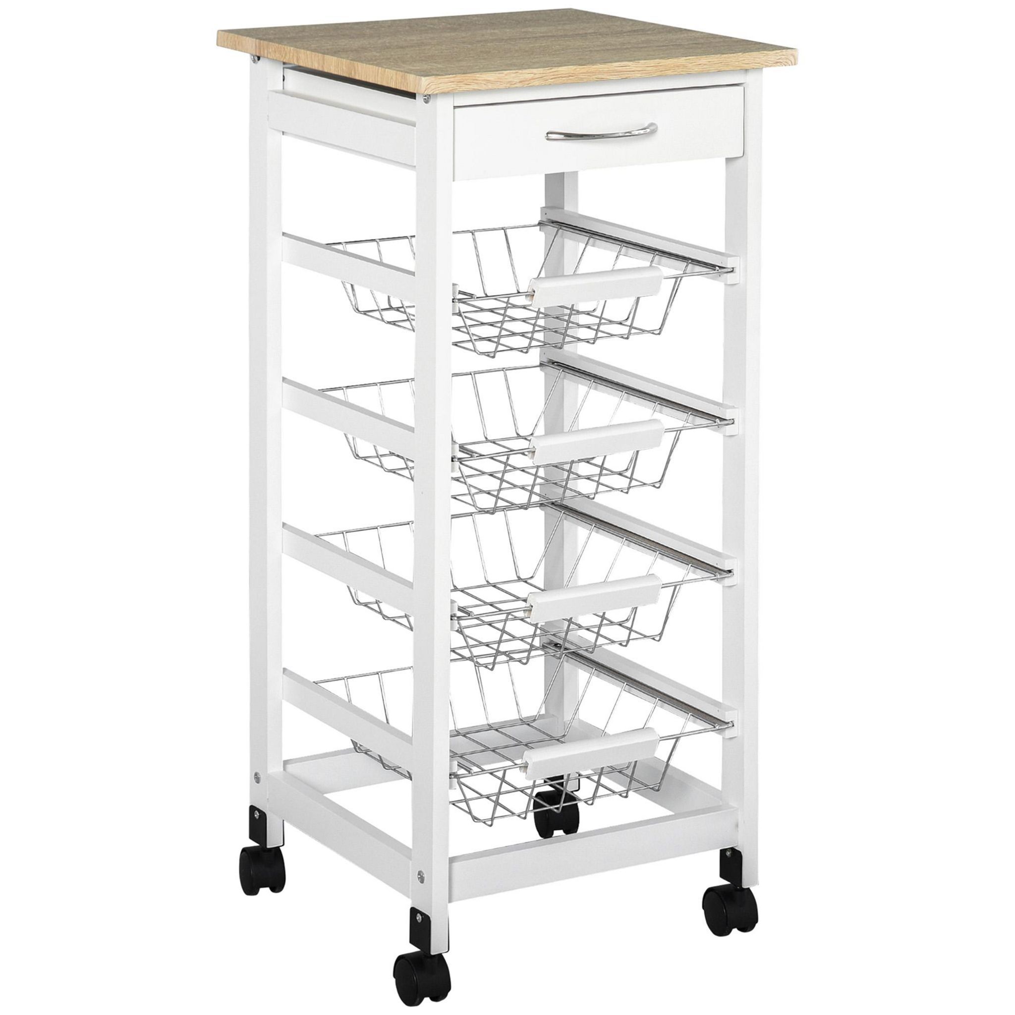 HOMCOM Desserte chariot de cuisine sur roulettes - 4 paniers ...