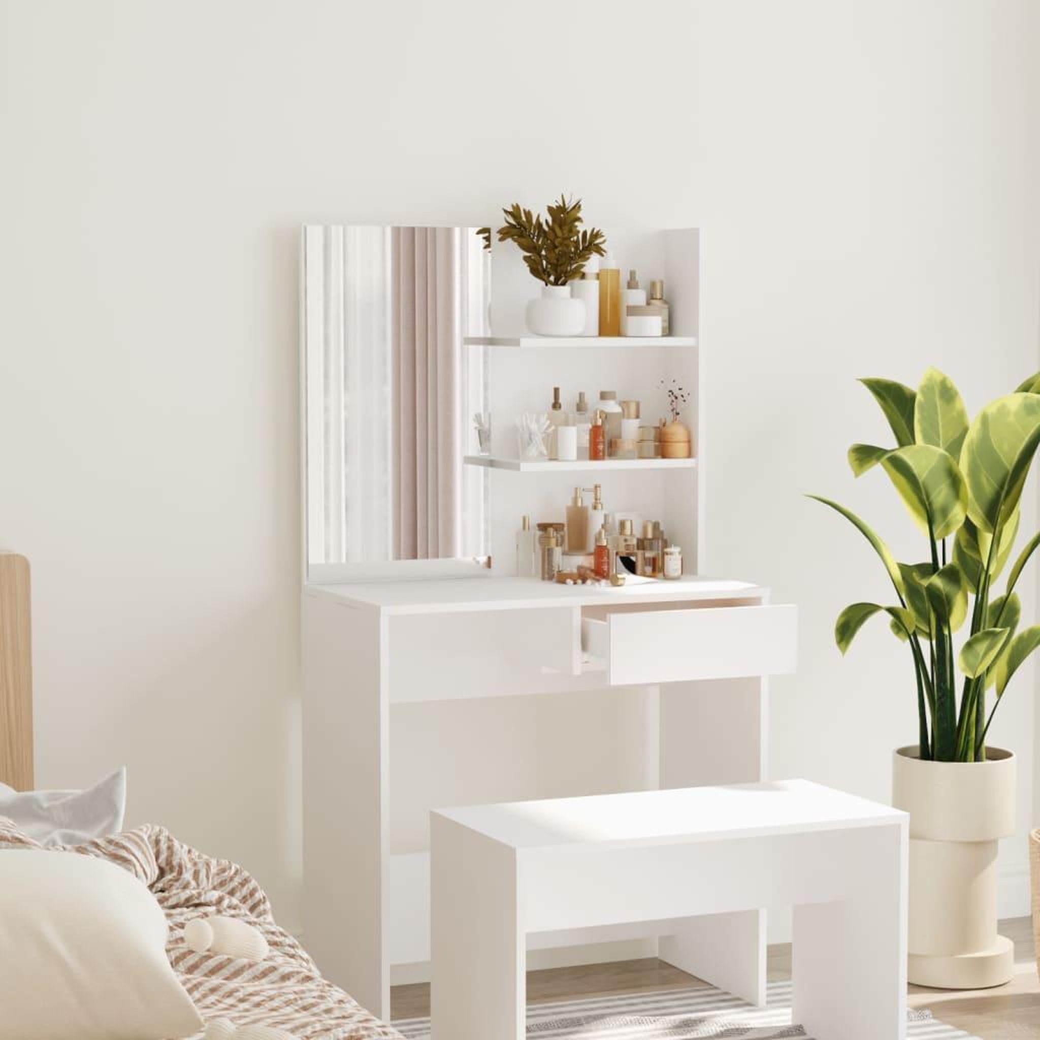 VIDAXL Coiffeuse avec miroir blanc 74,5x40x141 cm