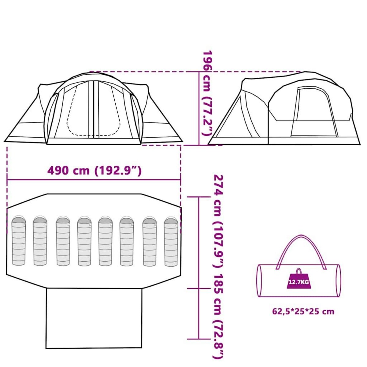 VIDAXL Tente familiale tipi 8 personnes gris et orange impermeable