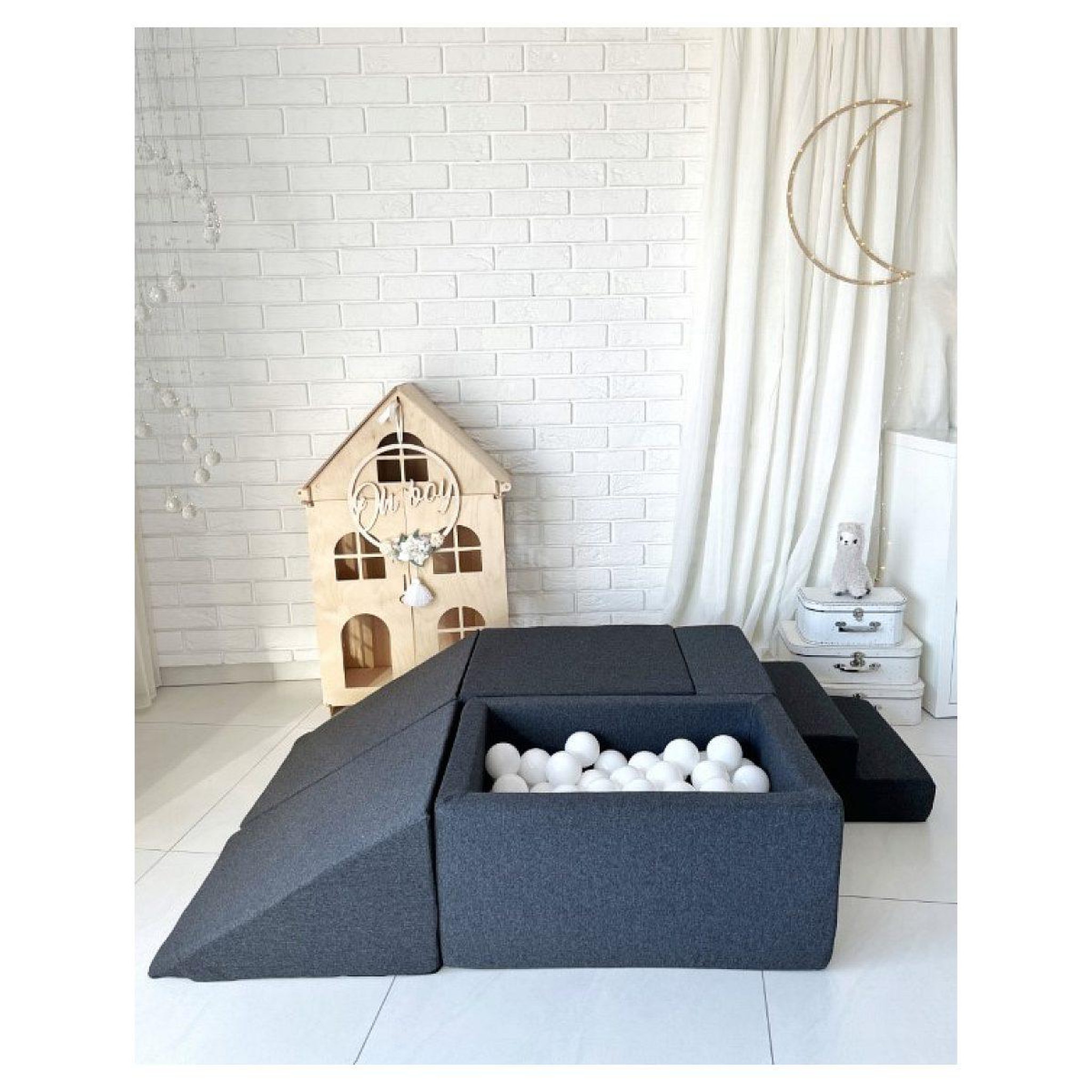 Voir la diapositive 2 : MONIO FOR KIDS Jeu en mousse 5 éléments avec mini piscine à balles graphite