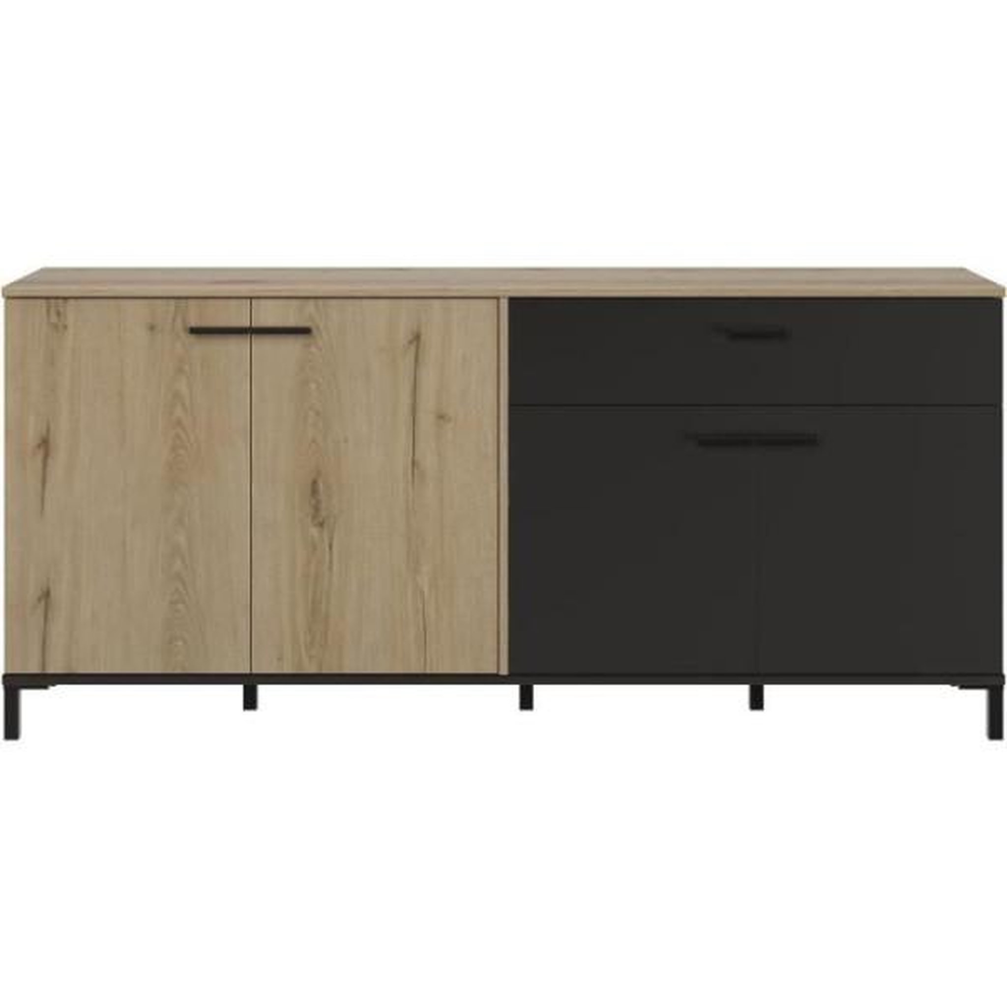 Voir la diapositive 3 : GAMI Buffet L180 x P40 x H81 cm - TRUST - Chene / Noir - 4 portes - 1 tiroir - GAMI